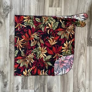 Jantzen L Black Tropical Print Short Sarong‎ Swimwear Coverup US Made!